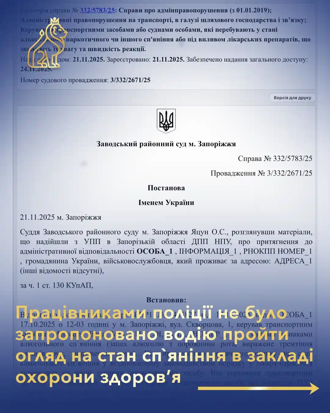 politsiieiu ne bulo zaproponovano proity ohliad na stan spianinnia v medychnomu zakladi